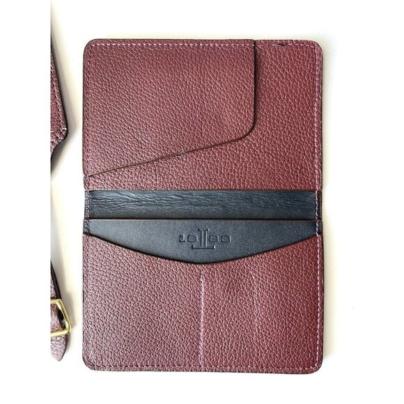 Lucchese Leather Passport Holder & Luggage Tag Duo Set Maroon Gold NWT - Picture 4 of 8